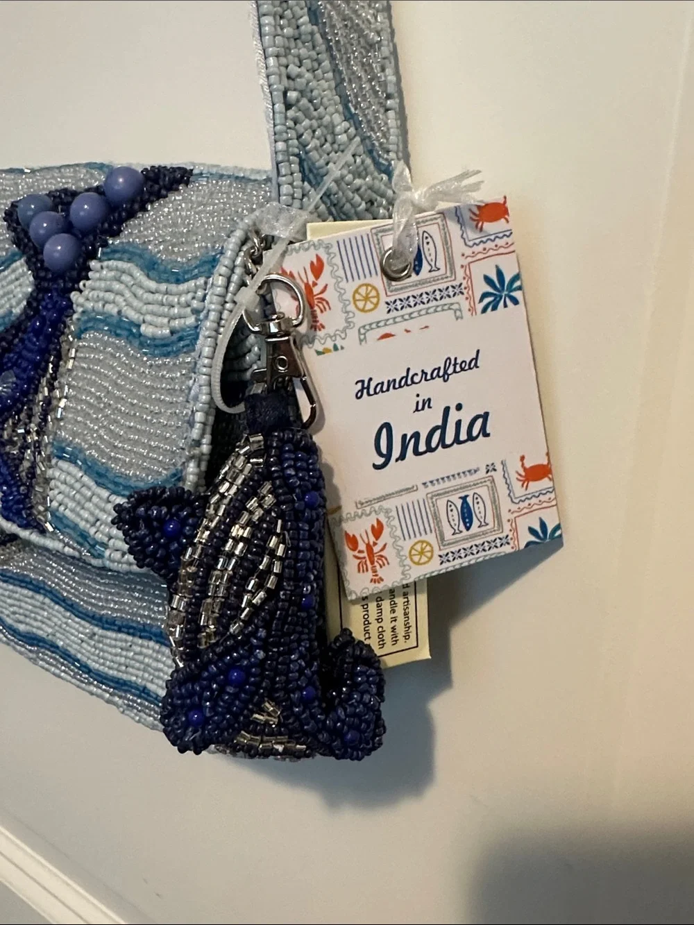 NEW RELEASE Made In India Beaded Blue Whale Bag With Charm NWT